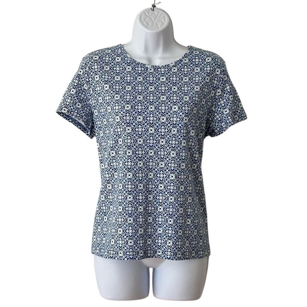 Croft & Barrow Women's Floral Print Tee Blue Short Sleeve Size L
